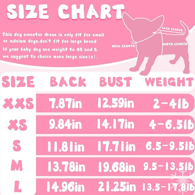 Christmas Dog Sweaters for Small Dogs Winter Dog Dress Girl Puppy Sweater Fleece Warm Puppy Dresses with Leash Hole Cute Pink Clothes Bowtie Chihuahua Sweaters Pet Doggie Oufit (XX-Small)