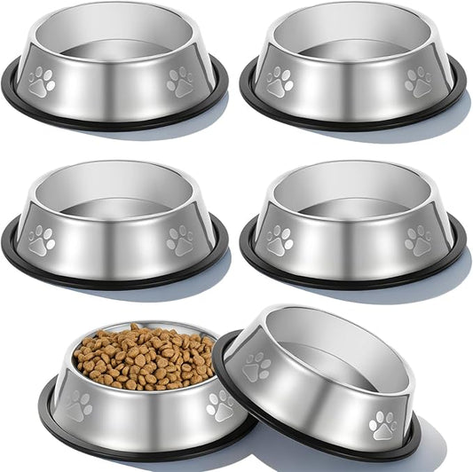 6PCS Stainless Steel Dog Bowls, 20OZ Metal Feeding Bowl with Non-Slip Rubber Base, Pet Food and Water Dishes for Small Medium Animals Kitten Puppy Rabbit Cats