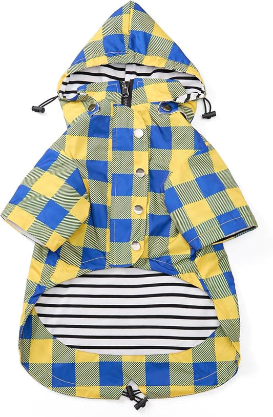 Dog rain Coat Waterproof Raincoat Puppy Jacket with Legs Buttons Zipper Hood Drawstring Fit for Yorkie Terrier Schnauzer Poodle Border Collie Labrador Golden Retriever 8lbs to 80lbs Yellow L