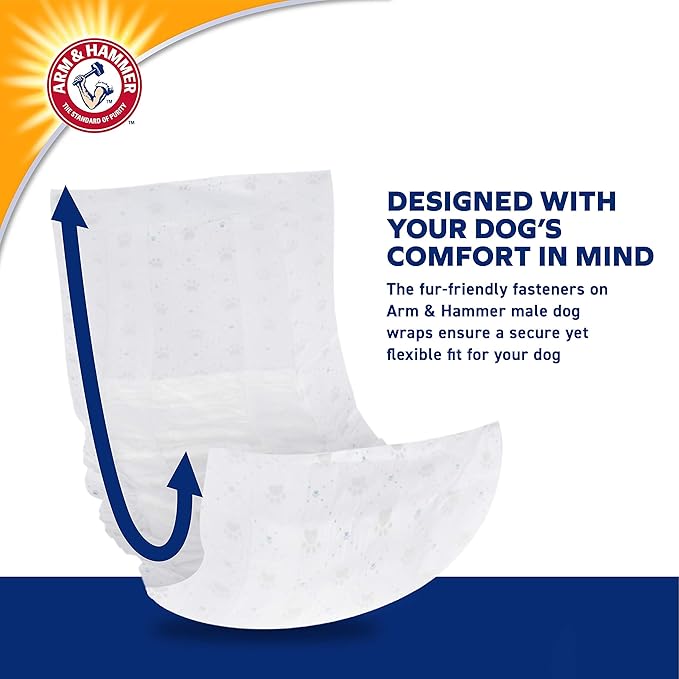 Arm & Hammer Small Male Dog Wraps, Disposable Belly Band Diapers with Baking Soda Odor Control, Super Absorbent Leak Resistant Design for Marking and Incontinence, 12-19 Inch Waist, 12 Count