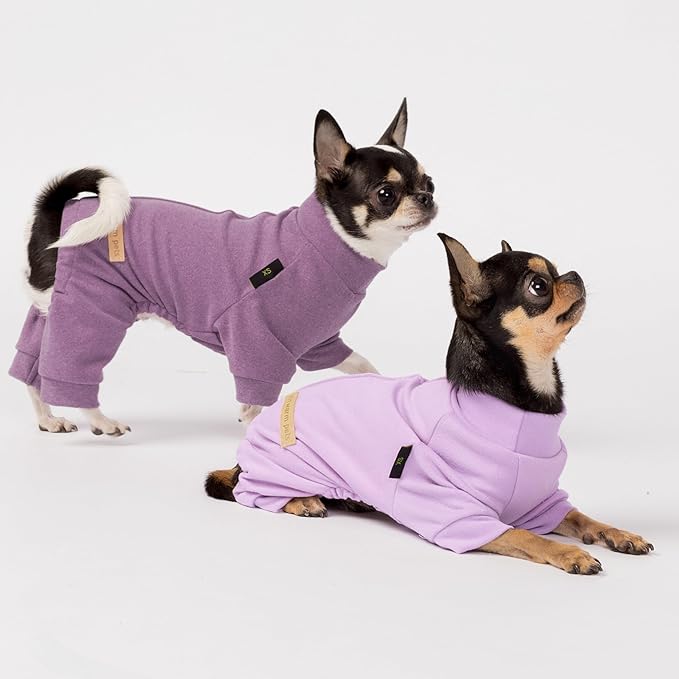 Fitwarm 2 Pack Lightweight Fleece Dog Pajamas, Warm Winter Dog Clothes for Small Dogs Boy Girl, Cozy Pet Onesie with Feet, Violet Purple, Medium