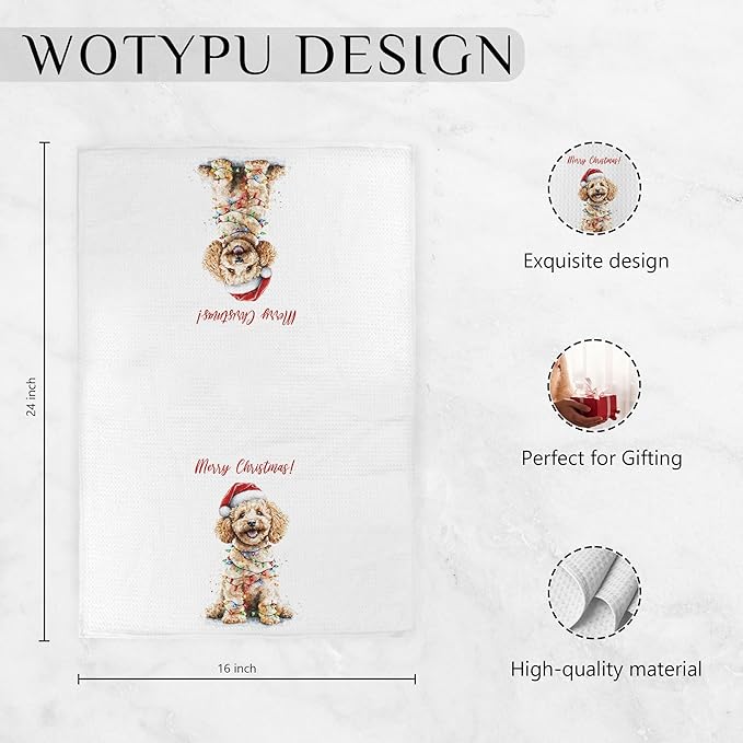 Goldendoodle Christmas Kitchen Towels, Goldendoodle Gifts for Women Men Dish Tea Towels, Dog Lover Gifts Decorative Hand Towel for Bathroom, Christmas Bathroom Decor,16X24 Inch