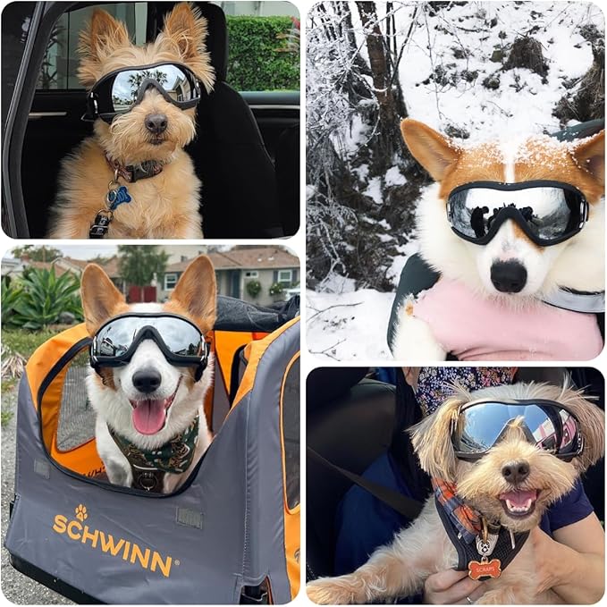 Dog Goggles Medium Breed with UV Protection Windproof Anti-Fog Dog Sunglasses Clear View Dog Glasses for Walks/Car Rides/Motorcycle Riding/Bike Riding, Medium