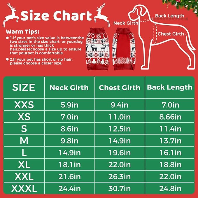 Christmas Dog Sweaters for Small Medium Large Dogs and Cats,Pet Soft Warm Holiday Outfit Girl & Boy,Pup Winter Clothes Turtleneck Double Knitting Collar for Outdoors Playing (Deer,XXL)