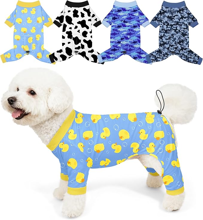 Bienbee Dog Pajamas, 4 Pack Dog Recovery Suit Shedding Suit Cute Soft Puppy Clothes Dogs Pjs Onesies Jammies Adjustable Breathable & Stretchy Clothes for Small Medium Large Dogs Girl Boy Puppy-M