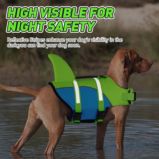 Doglay Shark Dog Life Jacket With Superior Buoyancy and Rescue Handle, Adjustable Ripstop Vest for Swimming Boating, Pet Flotation for Small Medium Large Dogs