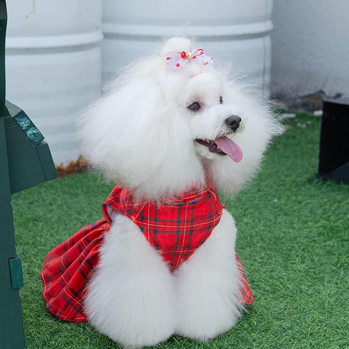 CuteBone Turtleneck Dog Christmas Dress Velvet Puppy Skirt Costume Pet Clothes Cat Apparel with Bow Hair Rope for Small Dogs CVD05XS