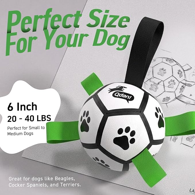 QDAN Dog Toys Soccer Ball with Straps, Interactive Toys for Tug of War, Puppy Birthday Gifts, Dog Water Toy, Durable Balls World Cup for Small Dogs（5 Inch）