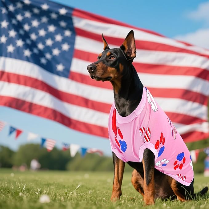 Dog Shirts Spring Summer Paw Print Pink Bule for XLT Shirts Sleeveless Tank Top Tee Vest Male Female Outfit Pack of 2