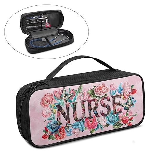 Gomyblomy Nurse Floral Stethoscope Case with Extra Room for Nurse and Doctors, Pink Stethoscope Holder Storage Pouch with Handle, Universal Fit for Most Stethoscopes