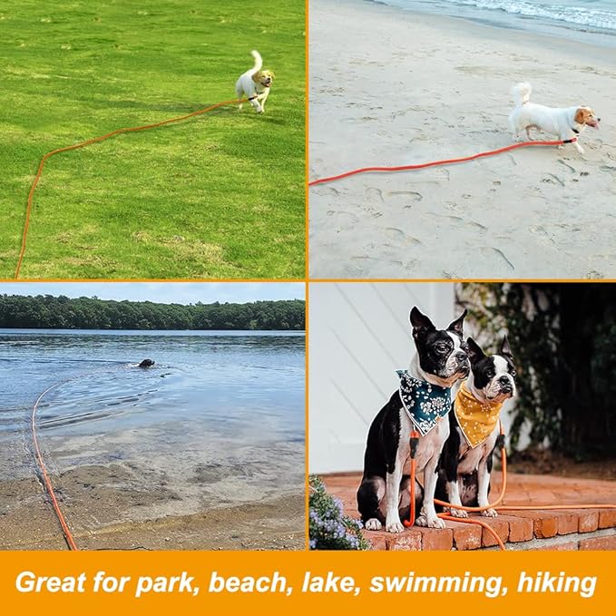 Vivifying Floating Long Dog Leash, 20FT Dog Training Leash, Lightweight Dog Check Cord Rope Lead with Comfortable Handle for Outside, Hiking, Swimming, Beach and Lake