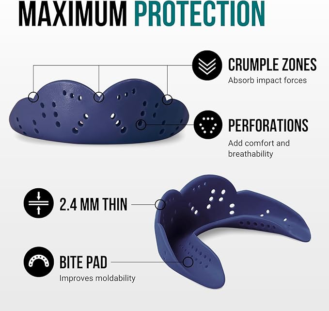 SISU Max Mouthguard - 50% Stronger, Maximum Protection for Rugby, MMA, Boxing, Lacrosse, Football, Hockey, High-Impact Sports - Adult Fit, Remoldable Up to 20 Times, Works for Braces