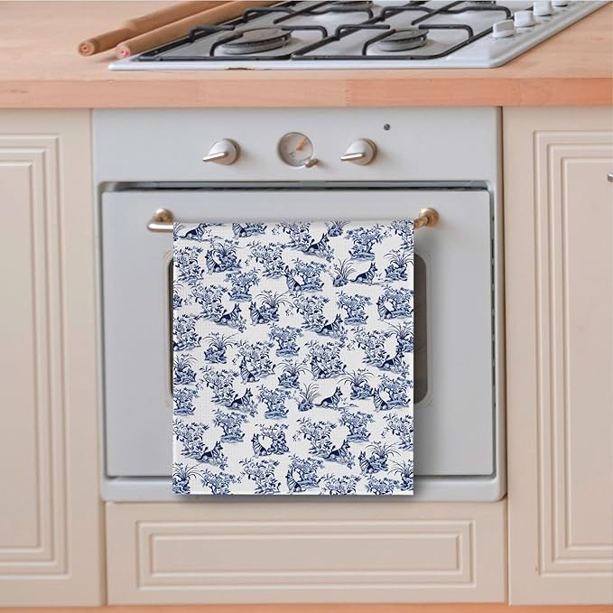 Chinoiserie German Shepherd Kitchen Towels, German Shepherd Gifts Dish Tea Towels for Kitchen Decor, Grand Millenial Floral Dog Decorative Hand Towels for Bathroom, 16x24 Inches