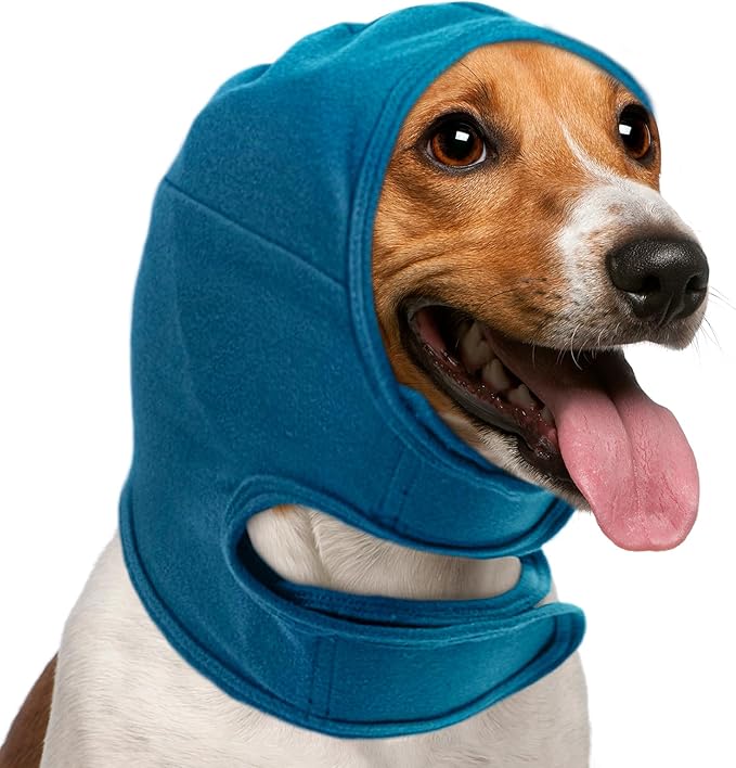 NACOCO Dog Calming Hoodie - Adjustable No Shake Dog Ear Covers Pet Head Ear Wrap Muffs Noise for Grooming Bath Fireworks(Dark Blue, M)