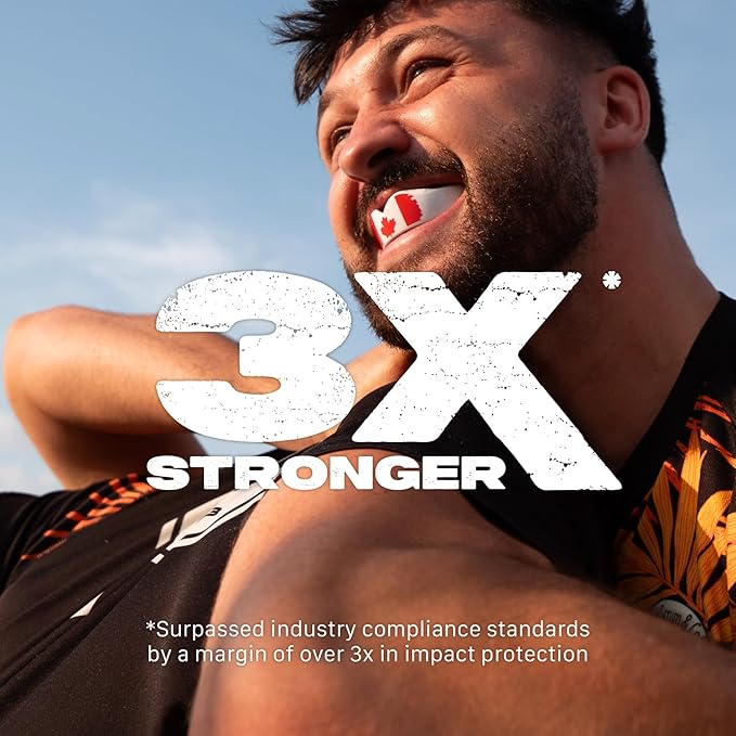 SAFEJAWZ Mouth Guard, Dual Layer Mouthguard for Youth with Case, Easy Fit Remoldable Mouthpiece for Football, Boxing, Lacrosse, MMA, Basketball & All Contact Sports (Kids <11 Years, Canada Flag)