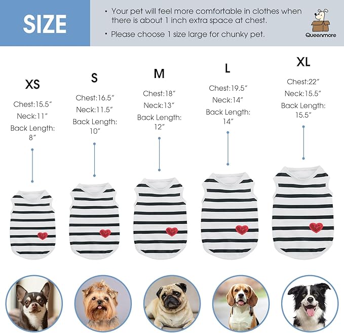 Queenmore Large Dog Shirt,Soft Breathable Dog Shirt for Dogs Cats Boy Girl,Pet Clothes for All Season,Breathable Lightweight Pet Tshirt for Frenchie, Dachshund, Yorkie