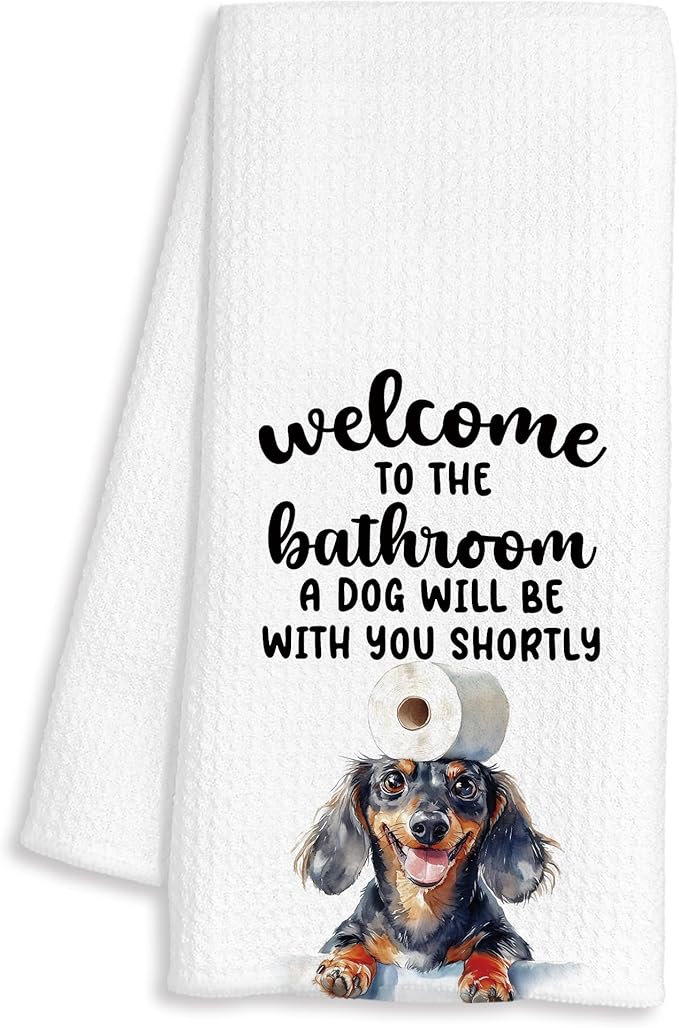 Funny Wiener Dog Hand Towels for Bathroom Decor, Dachshund Gifts for Women Men, Dog Lover Gifts Decorative Hand Towels for Bathroom Restroom Room, 16x24 Inch