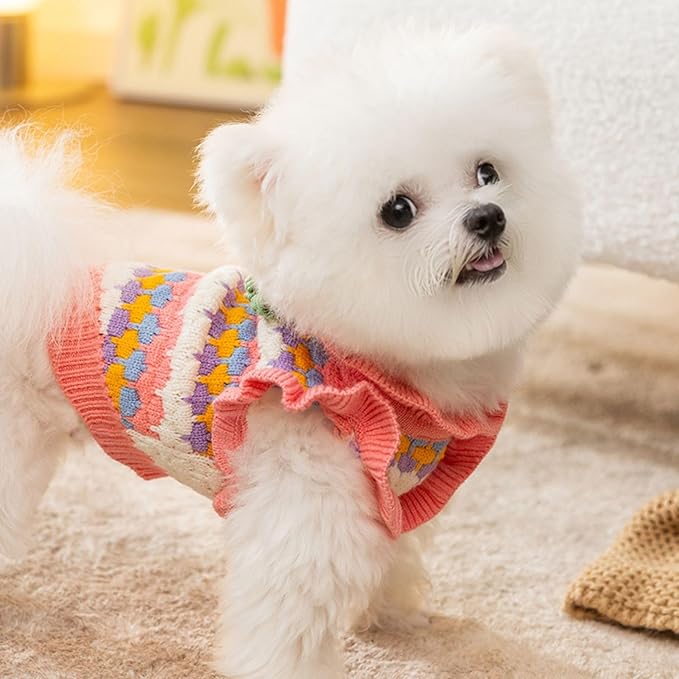 Cute Winter Dog Sweater Flower Puppy Sweater for Small Medium Dogs Boy Girl
