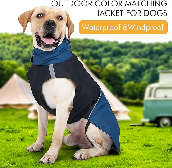 Windproof Dog Winter Jackets - Outdoor Coats with Waterproof Protection, Cold Weather Coats for Dogs, Blue Black XXXL