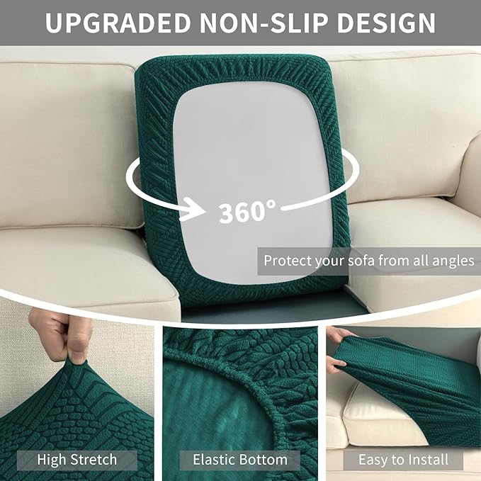 Easy-Going Waterproof Couch Cushion Covers for Couches and Sofas, Stretch Jacquard Sofa Seat Cover Replacement for Dogs, Pets, Durable Furniture Protector for Oversized Sofa Cushions, Emerrald Green