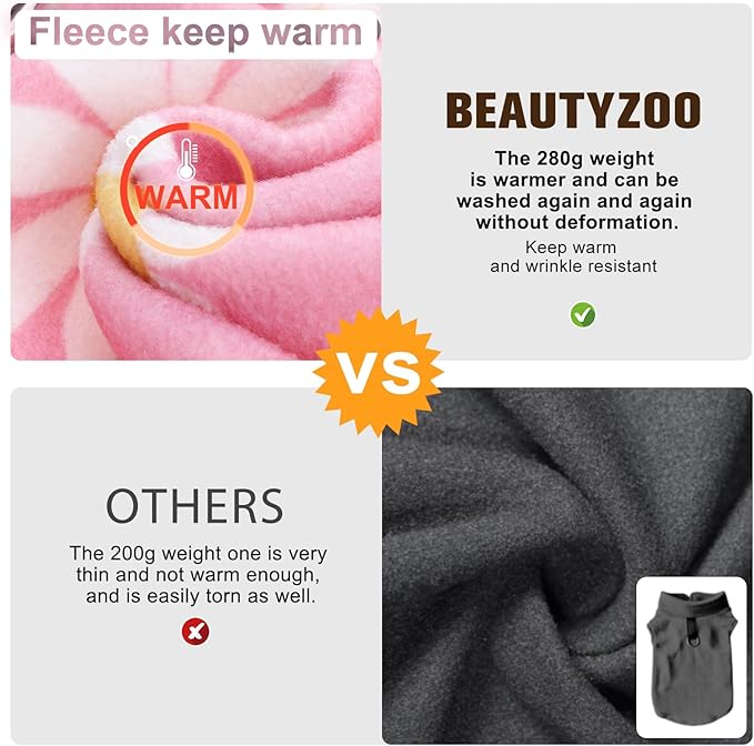 BEAUTYZOO Dog Fleece Vest Sweater Winter Jacket for Small and Medium Dogs with D-Ring Leash Cold Weather Coat Hoodie for XS S M Dogs Boy or Girls,Pink Daisy M