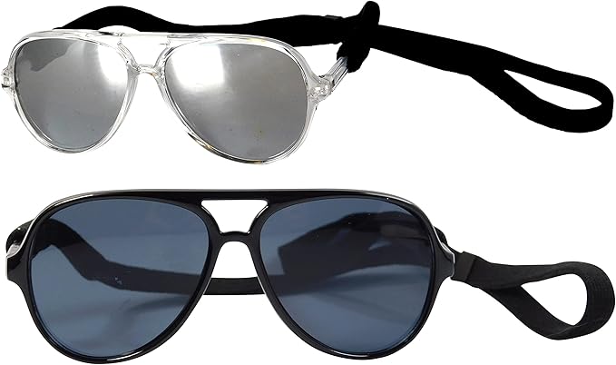 G010 Dog Pet Costume Prop Aviator Sunglasses Medium Breeds 20-40 lbs (2-Pack Black+Crystal Clear-Mirror)