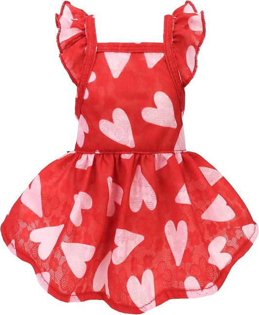 Fitwarm Valentines Day Sweet Heart Dog Dress, Dog Holiday Outfit, Dog Clothes for Small Dogs Girl, Pet Cat Apparel, Red, Pink, Small