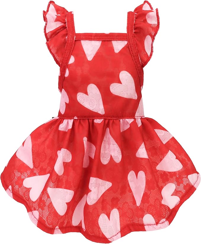 Fitwarm Valentines Day Sweet Heart Dog Dress, Dog Holiday Outfit, Dog Clothes for Small Dogs Girl, Pet Cat Apparel, Red, Pink, Large