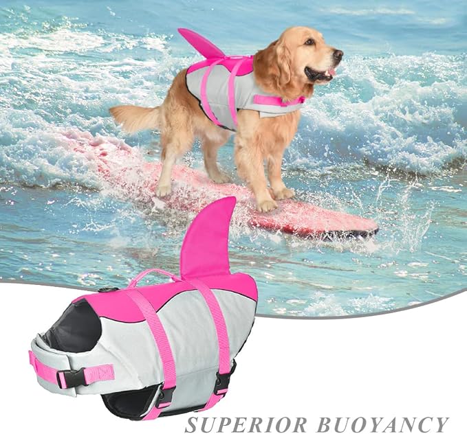 Doglay Dog Life Jacket Shark, Ripstop Dog Life Vests for Swimming Boating with High Buoyancy and Rescue Handle, Adjustable Dog Life Jacket Pet Flotation Vest for Small Medium Large Dogs