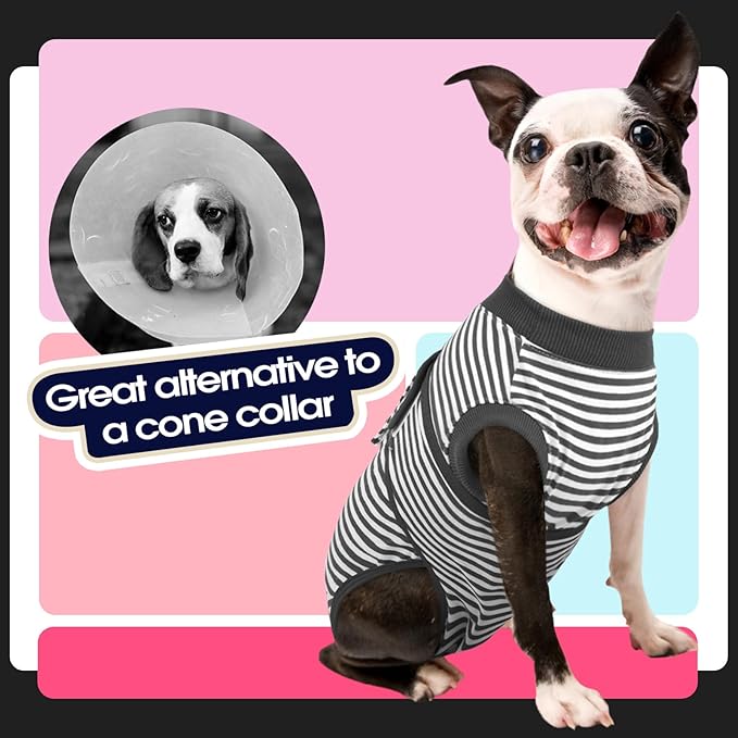 FUAMEY Dog Recovery Suit Male,Dogs Surgery Neuter Suits Puppy Spay Shirts for Female Protect Dog's Skin Anti Licking Abdominal Wounds Doggie Onesie Pet Bodysuit Alternative to Cone Gray Stripes XL