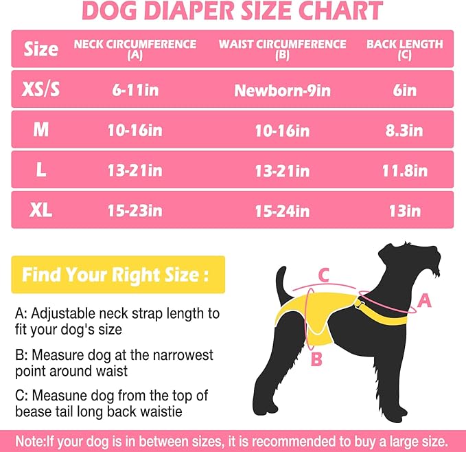 3 Pack Washable Female Dog Diaper Onesie Sanitary Pantie with Adjustable Suspender, Reusable Fixed Doggie Diapers, Super Absorbent Leakproof for Small Toy Dog in Heat Cycle XS/S