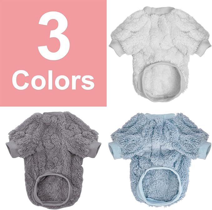 Dog Sweater, 3 Pack Dog Sweaters for Small Dogs or Cats, Girl or Boy, Warm Dog Clothes Shirt Coat for Winter Christmas (Light Grey, Light Blue, White, Large)