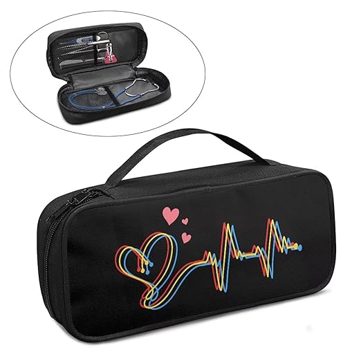 Gomyblomy Black Stethoscope Case with Extra Room for Nursing Accessories Lightweight Stethoscope Holder Compatible with Most Stethoscopes, Heart and Electrocardiogram Print