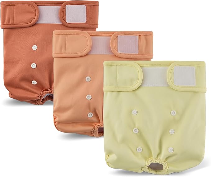 Amazon Basics Washable Dog Diapers, Highly Absorbent, Female, L Size, 3 Pack, 17.8“ x 17.3” x 0.25“, Colors- Cinnamon, Peach, Pale Olive
