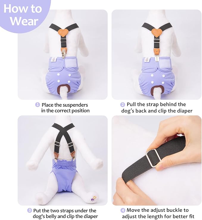 CuteBone Dog Diapers Female 3 Pack Reusable Doggy Diapers with One Suspender for Small Medium Large Dog Period BDD01M