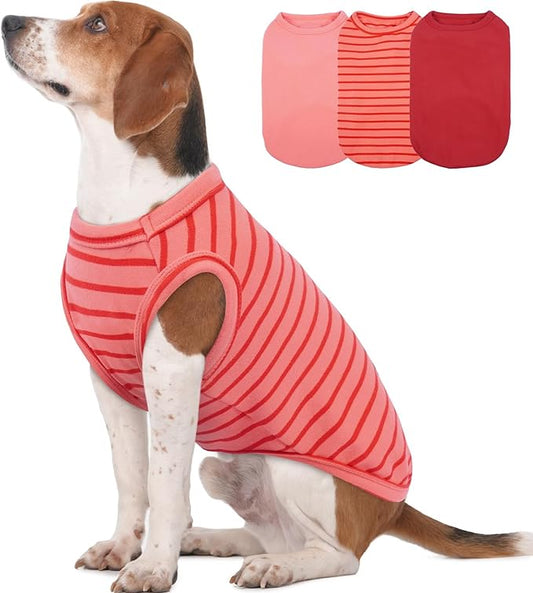 3 Pack Sweaters for Medium Dogs Girl -Red-XXL,Striped Pullover | Stretchy Soft Shirt for Sensitive Skin,Sleeveless Lightweight for Travel,Play,Walking Keep Warm