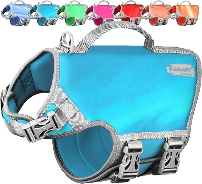 VIVAGLORY Neoprene Dog Life Vest, Dog Life Jacket for Swimming & Boating, Lightweight & Buoyancy for Puppy Doggy, Swimming Vest with Handle, L, Teal