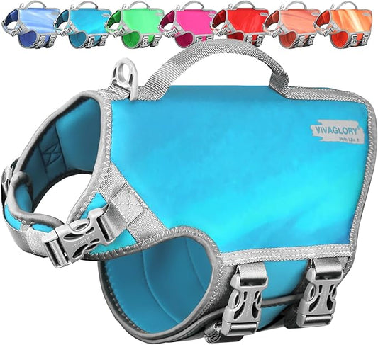 VIVAGLORY Neoprene Dog Life Vest, Dog Life Jacket for Swimming & Boating, Lightweight & Buoyancy for Puppy Doggy, Swimming Vest with Handle, L, Teal