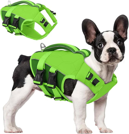 ASENKU Dog Life Jacket, High-Buoyancy Reflective Dog Swimming Vest with Durable Handles for Small/Medium/Large Dogs - Pool, Beach, Boating (Green, S)