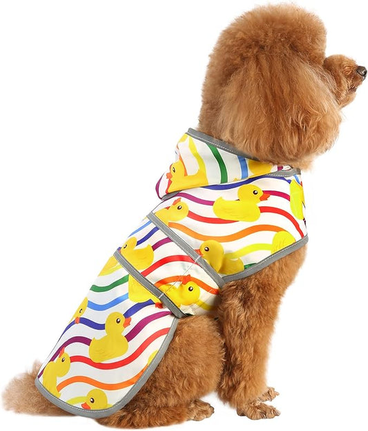 Dog Raincoat for Small Dogs Puppies Waterproof Jacket Hooded Rain Coats with Reflective Strips Leash Hole & Poncho Adjustable Fit (Rainbow,S)