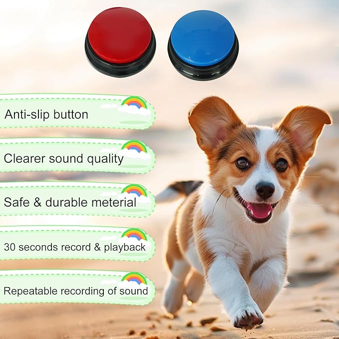 Set of 2 Dog Buttons for Communication, Voice Recordable Buttons for Classroom, Dog Training Talking Buttons Starter Set, Pet Easy Speaking Buttons Tools