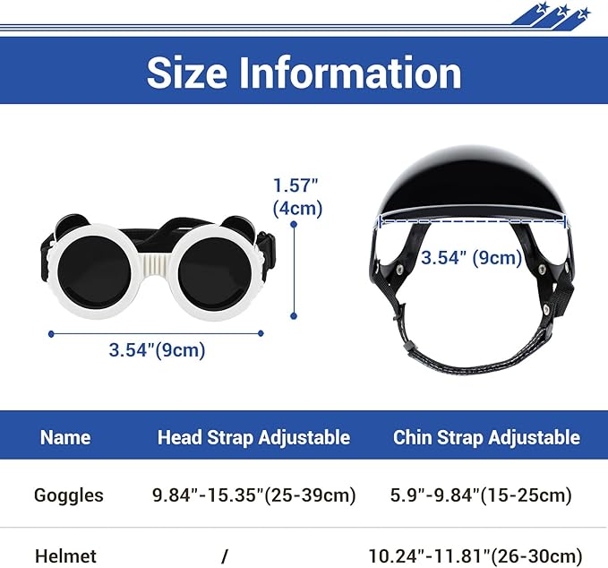 PETLESO Extra Small Dog Goggles and XSmall Dog Helmet, 2Pcs Anti-UV Doggy Sunglasses Cat Motorcycle Protecetive Helmet Set, Chihuahua Safety Hard Hat Outdoor Head & Eyes Protection, White XS