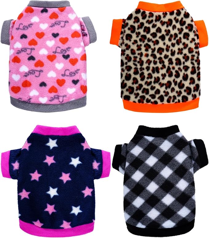 Rbenxia 4 Pcs Dog Fleece Sweaters Puppy, Warm Soft Fleece Sweater Doggie Sweatshirt Dog Pajamas Puppy Clothes for Winter, Small Dogs Cat Pets Outfits(Small)