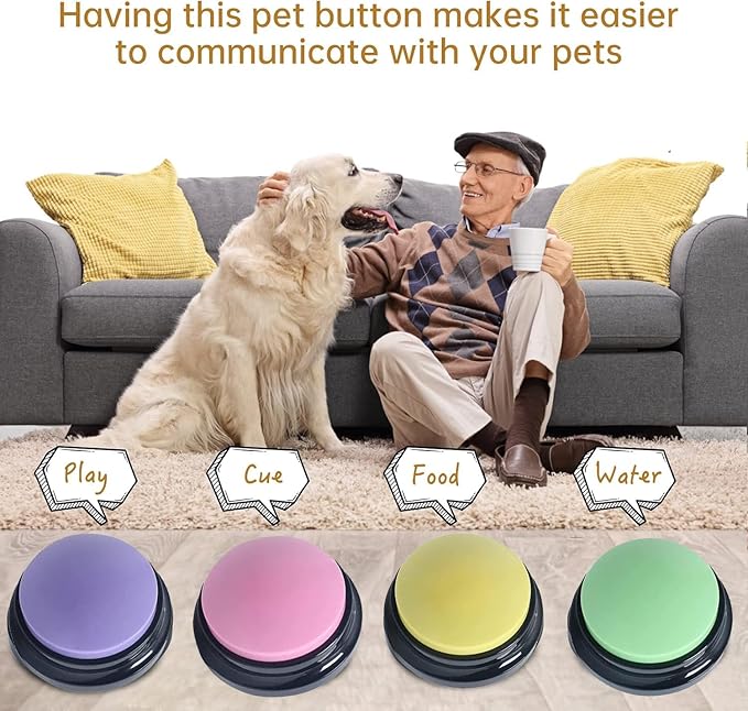 Voice Recording Button, 30 Second Record Button for Dog Pet Interactivity, Gift for Friend, Family, 4 Color Purple, Green, Yellow, Pink