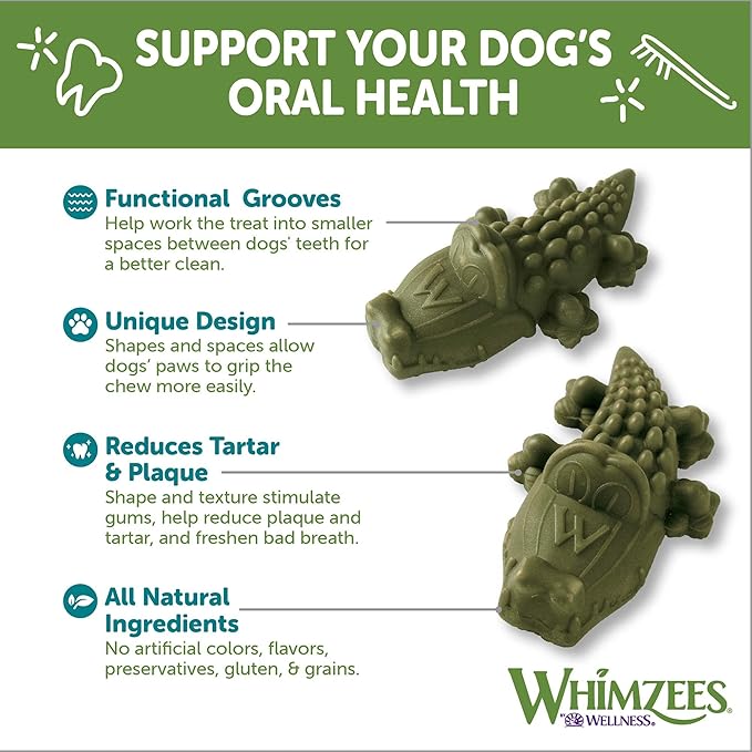 Whimzees Wellness Alligator Dog Dental Treats, Large Size, (6 Count)