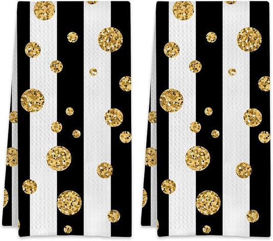 Gold Polka Dot Hand Towels,Set of 2 Absorbent Bath Towel Kitchen Dish Towel Home Gym Hotel Bathroom Decor,16x24 Inches