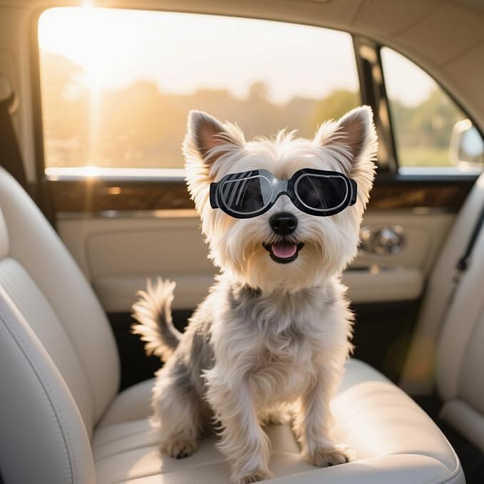 ENJOYING Dog Sunglasses Small Breed, Anti-UV Puppy Goggles for Small Dogs, Windproof Outdoor Dog Eye Protection for Driving Biking, Adjustable Head Straps, Cool Black