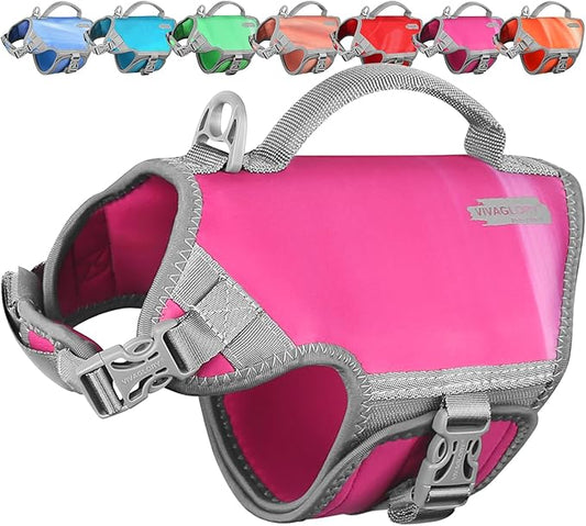 VIVAGLORY Neoprene Dog Life Vest, Dog Life Jacket for Swimming & Boating, Lightweight & Buoyancy for Puppy Doggy, Swimming Vest with Handle, XS, Raspberry Pink