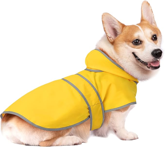 Dog Raincoat for Medium Dogs Waterproof Jacket Hooded Rain Coats with Reflective Strips Leash Hole & Poncho Adjustable Fit (Yellow,M)