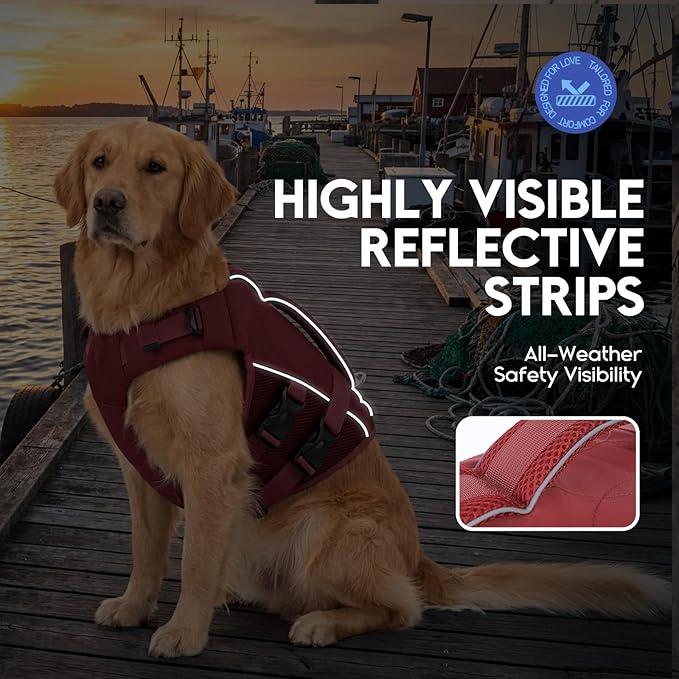 ASENKU Dog Life Jacket, High Floatation Dog Swimming Vest with Rescue Handles for Small Medium Large Dogs, Pet Safety Swimsuit Preserver for Pool Beach Boating (WineRed, XS)